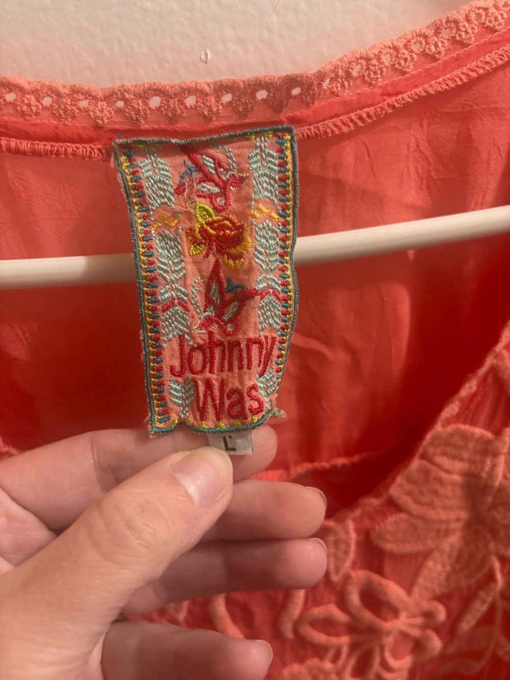 Johnny Was Coral Embroidered Top - Picture 3 of 3